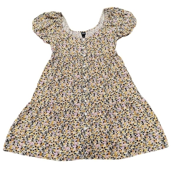 Wild Fable Small Puffy Sleeve Mini Floral Sundress Yellow Pink Faux Buttons, XS - Picture 11 of 16